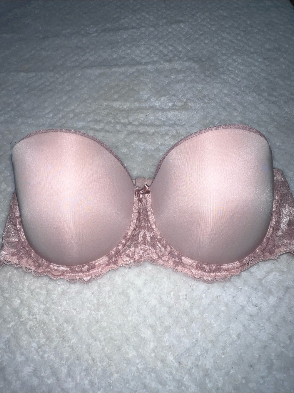 Strapless Lace-Trim Push-Up Bra - Blush Pink 34D